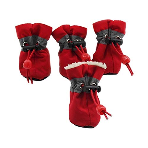 MZFGIJNBO Haustier-Winter-warme weiche Kaschmir-Anti-Rutsch-Regen-Schuhe for Hunde Pet Supplies(Color:Red,Size:Small) von MZFGIJNBO