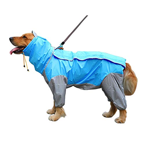 MZFGIJNBO Regenmantel für kleine Hunde und große Hunde, wasserdicht, für große Hunde, Regenmantel, Kapuzenoverall, Umhang (Farbe: Blau, Größe: 14) von MZFGIJNBO