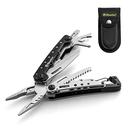 Maarten Multitool Werkzeug - 11 in 1 Faltbares Edelstahl Multifunktionale Zange Multiwekzeug - Multi-Tool mit Scheide, Flaschenöffner und Karabiner von Maarten