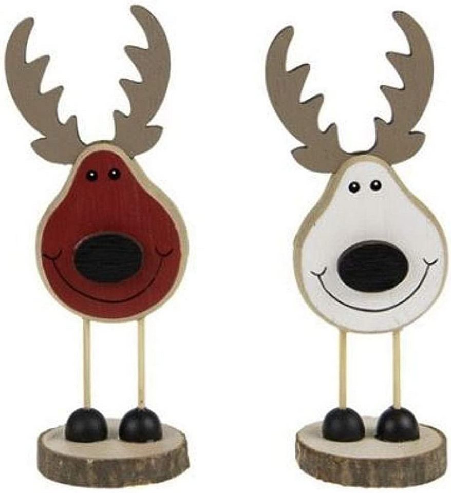 Macosa Home Weihnachtsfigur Weihnachten Weihnachtsdekoration Tisch Fenster Natur modern, Weihnachtdeko Elch Rentier aus Holz rot Weiss von Macosa Home