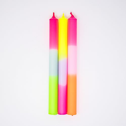 MADAM ERLE | 3er-Set Dipdye Stabkerzen | SOLEY | handgemachte Kerzen extra lang | neon-pastell farbig | bunt | lange Brenndauer| Dekokerzen von Madam ERLE