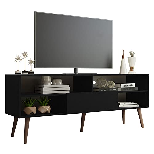 Madesa Modern TV Schrank mit 1 Schublade, 4 Regale für TVs bis zu 65 Zoll, 150 x 38 x 58 cm, Holz - Schwarz von Madesa