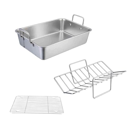 MagiDeal Platte Lebensmittel Tablett mit 2 Stücke Rack Braten Huhn Tragbare Backformen Grillen Tablett für Picknicks Reise Hause Küche Braten von MagiDeal