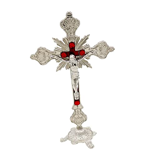 MagiDeal Stehendes Kruzifix, Tischkreuz, Metall, klein, 25,4 cm, Jesus am Kreuz, Statue, Kruzifix mit Ständer, Jesus-Kruzifix für Kapelle, Schreibtisch, Regal, Silber von MagiDeal