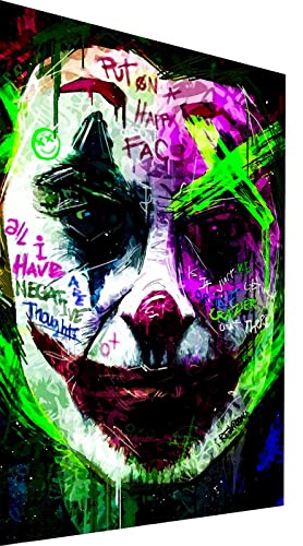 Magic Canvas Art - Bilder Abstrakt Joker Clown Leinwandbild 1- teilig Hochwertiger Kunstdruck modern Wandbilder Wanddekoration Design Wand Bild - B8278, Material: Leinwand, Größe: 60x30 cm, Weiß von Magic Canvas Art