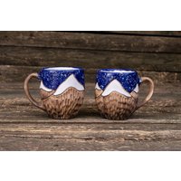 2Er Set Bergtassen || Natur Keramikbecher, Bergbecher, Keramikbecher Handgemacht, Blauer Becher, Winterbecher, Schneebecher, Weihnachtsgeschenk von MagicCeramicsShop