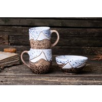 Handgemachte Keramik Berg Tee Set || Natur-Keramik-Becher, Ton Becher, Bio-Keramik-Gerichte, Bergschale, Keramik-Becher von MagicCeramicsShop