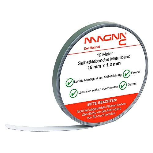 Magna-C® Selbstklebendes Metallband | weiß | Untergrund für Magnete | flexibel und leicht zuschneidbar | 10m x 15mm x 1,2mm von Magna-C