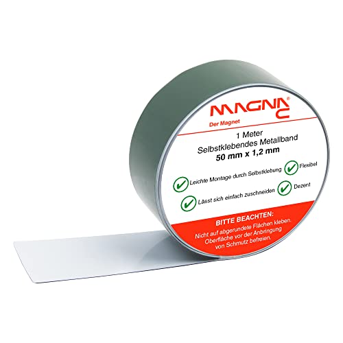 Magna-C® Selbstklebendes Metallband | weiß | Untergrund für Magnete | flexibel und leicht zuschneidbar | 1m x 50mm x 1,2mm von Magna-C