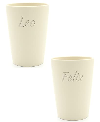 Magu 2 Personalisierte Becher aus Biopolymer (100% Erdölfrei) mit Namen | 2er Set Trinkbecher + Individuelle Namensgravur Zahnputzbecher Natur Design 2 Stück naturweiß von Magu