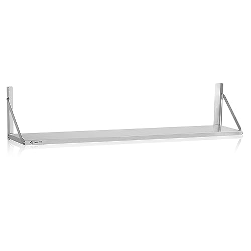 Mahlzeit Edelstahl Wandregal | 150 x 30 cm | Hängeregal, Klappbar | Silber | Ablage Edelstahl Regal Gastro, Wandregal Edelstahl Küchenregal, Schweberegal, Edelstahl Regal, Regal Tiefe 30cm, Shelf von Mahlzeit