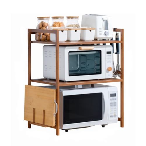 Küchenarbeitsplatte Organisator, Freistehendes, verstellbares Mikrowellen-Ofenregal mit 3 Ebenen, Aufbewahrungsregal for Kücheneinheit, Bäckerregal mit 4 Haken und Schneidebrettständer for Tischarbeit von MaikOn