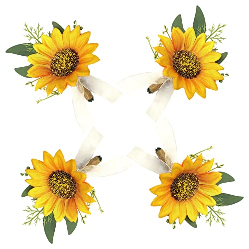 Maizoon Handgefertigte Kunst-Sonnenblumen-Ansteckblumen, Brautpaar, Brautjungfer, Hochzeit, Kinder, tragen Blumen-Ansteckblumen, formelle Party und Vintage-Hochzeit, Urlaub, Feiern (4 Stück) von Maizoon