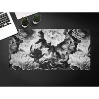 Weiß Schwarze Blumen Schreibtischunterlage, Tastaturunterlage, Weiße Florale Schreibtischschutzmatte von MajesticMats