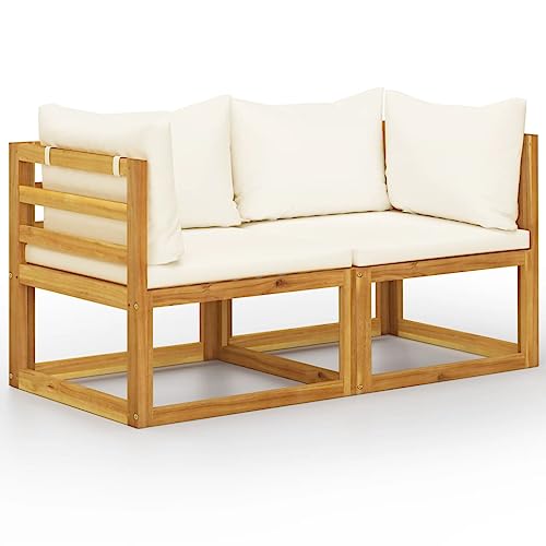 Makastle Gartenbank Holz mit Kissen, Allwetter Sitzbank mit Rückenlehne & Armlehne, Holzbank wetterfest, Balkonbank Parkbank für Garten und Terrasse, 70 x 70 x 60 cm von Makastle