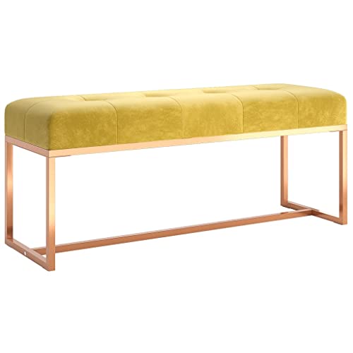 Sitzbank Polsterbank Truhenbank Flurbank Samt Ottoman Fußhocker Sitzhocker Bettbank mit Metallbeinen, Gepolstert Bettbank Schuhbank für Schlafzimmer Wohnzimmer Flur, Senfgelb 110x36x45 cm Samt von Makastle