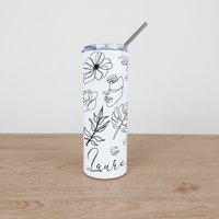 Personalisierter Edelstahl Tumbler & Stroh Mit Abstraktem Single Line Illustration Design von MakeThisMineGifts