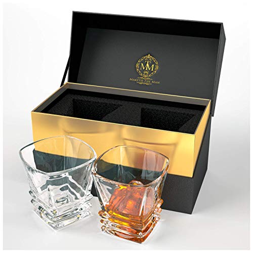 Maketh The Man Art Deco Whiskygläser, 2 Stück, in eleganter Geschenkbox, bleifrei, Kristall, spülmaschinenfest für Whiskey, Scotch, Bourbon oder Rum von Maketh The Man