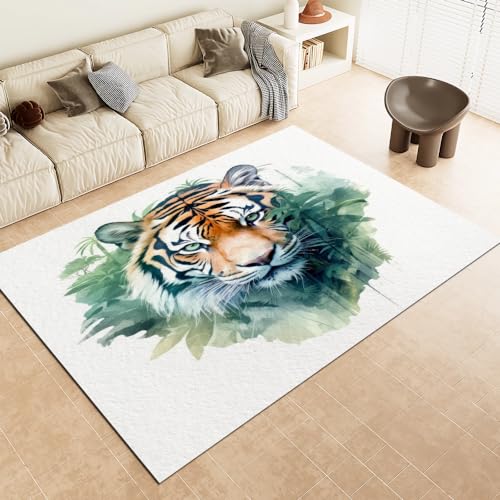 Malaoshi Teppiche Flur Läufer60x120cm, Tiger Kurzflorteppich für Wohnzimmer Schlafzimmer Kinderzimmer Küche, Tiere 3D rutschfest waschbar Fußmatte von Malaoshi