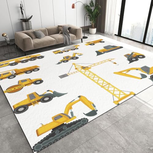 Malaoshi Teppiche Wohnzimmer100x200cm, Bagger Baufahrzeuge Kurzflorteppich für Flur Läufer Schlafzimmer Kinderzimmer Küche, Auto 3D rutschfest waschbar Fußmatte von Malaoshi