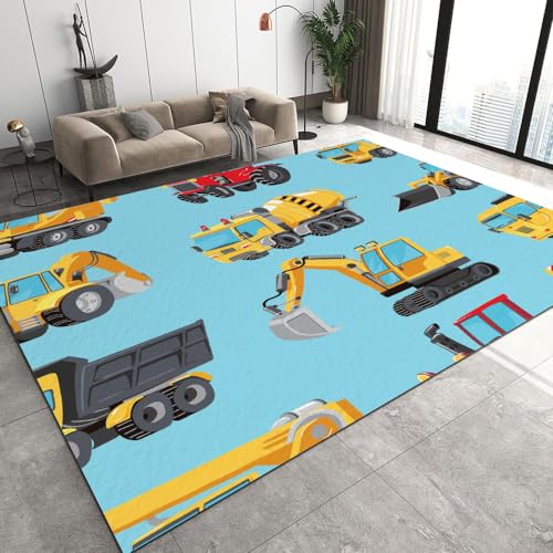 Malaoshi Teppiche Wohnzimmer150x210cm, Bagger Baufahrzeuge Kurzflorteppich für Flur Läufer Schlafzimmer Kinderzimmer Küche, Auto 3D rutschfest waschbar Fußmatte von Malaoshi