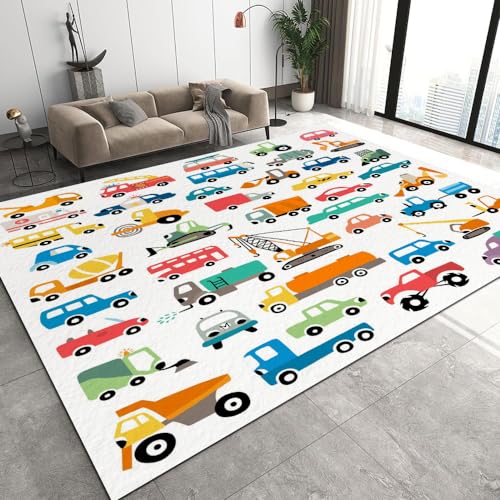 Malaoshi Teppiche Wohnzimmer180x240cm, Auto Baufahrzeuge Kurzflorteppich für Flur Läufer Schlafzimmer Kinderzimmer Küche, Auto 3D rutschfest waschbar Fußmatte von Malaoshi