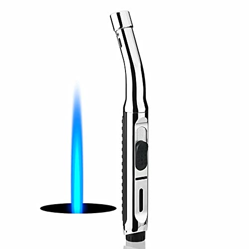 Fackelfeuerzeuge, 7,5-Zoll-langes Butan-Feuerzeug mit sichtbarem Fenster, verstellbares Jet-Flame-winddichtes Feuerzeug für Kerzengrill-Kamin-Camping (ohne Gas) (Sliver) von Malisseladi