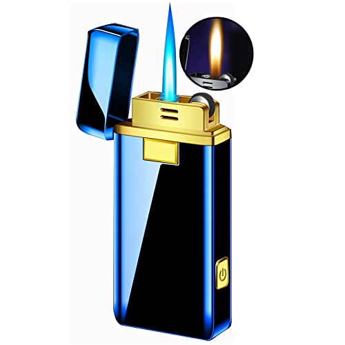 Jet Torch Zigarettenanzünder, Soft/Jet Flame Umschaltbares Zigarettenanzünder mit Einstellbarer Flamme, nachfüllbares Butanfeuerzeug mit LED-Taschenlampe(Blue) von Malisseladi