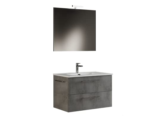 Mama Store ERA 100 100-Hängeschrank 100 cm Waschbecken, Spiegel und LED-Lampe, T, Holz Aluminium, Beton grau, L. 101 X P. 47 X H. 53 cm Mama Store ERA 100 100-Hängeschrank 100 cm Waschbecken, Spiegel und LED-Lampe, T, Holz Aluminium, Beton grau, L. 101 X P. 47 X H. 53 cm von Mama Store