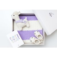 Baby-Dusche-Geschenk Mädchen Jungen Niedlich Violett Lama Häkeln Spielzeug Strick Baby Decke Booties Schwangerschaft Enthüllen Idee Mama von MamalamaKids