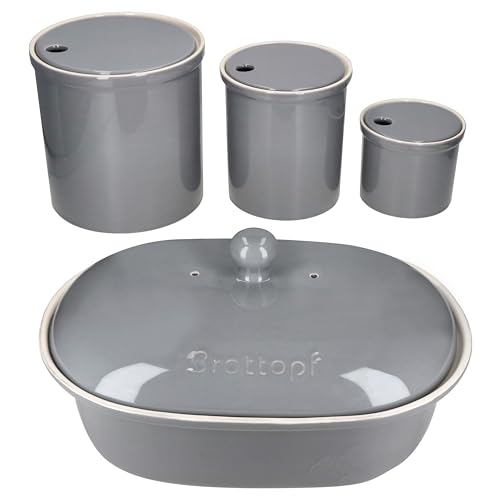 MamboCat 4er Set Oskar Vorratsdose S, M, L & Brottopf in Grau I Topf mit Deckel für Brot, Kartoffeln, Zwiebeln & Knoblauch aus weißem Ton für Ihre Küche I Aufbewahrungsbox MamboCat 4er Set Oskar Vorratsdose S, M, L & Brottopf in Grau I Topf mit Deckel für Brot, Kartoffeln, Zwiebeln & Knoblauch aus weißem Ton für Ihre Küche I Aufbewahrungsbox von MamboCat