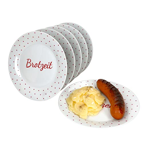 MamboCat 6-teiliges Brotzeit-Teller-Set Berta I Grill-Teller-Set für 6 Personen I flache Frühstücks-Teller beidseitig glänzend lasiert in Weiß I Hochwertiges Porzellan Geschirr-Set mit Ø 19cm von MamboCat