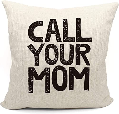 Mancheng-zi Call Your Mother Kissen, Call Your Mom lustiger Wurfkissenbezug, 45,7 x 45,7 cm, dekorativer Baumwoll-Leinen-Kissenbezug für Sofa, Couch, Bett (45,7 x 45,7 cm, weiß) von Mancheng-zi