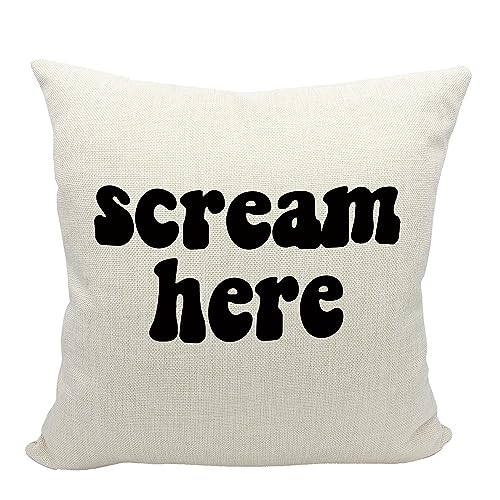 Mancheng-zi Scream Here lustiger Humor-Kissenbezug, lustiges Gag-Geschenk für Erwachsene und Jugendliche, 45,7 x 45,7 cm, Stressabbau, buntes Wort, dekorativer Leinen-Kissenbezug für Sofa, Couch, Bett von Mancheng-zi