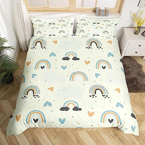 Cartoon Regenbogen Bettbezug Set S Größe Kinder Nette Liebe Herz Wolke Bettwäsche Set Mädchen Jungen Teens Zimmer Dekor Schwarz Braun Blau Tröster Bezug Weiche Hellgelbe Quilt Cover,1 Kissenbezug von Manfei