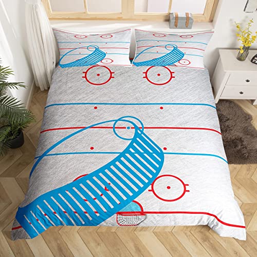 Eishockey Kinder Bettbezug Set S Größe,abstrakte Hockey Bereich Geometrische Bettwäsche,Jungen Mädchen Erwachsene,Feld Hockey Wintersport Spiele Tröster Abdeckung,einfache Quilt Cover,1 Kissenbezug von Manfei