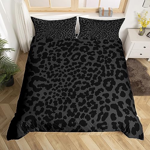 Leopard Print Bettbezug Set S Größe,abstrakte Geparden Haut Textur Bettwäsche Set,Kinder Mädchen Frau Zimmer Dekor,Rustikale Bauernhaus Retro Tröster Abdeckung,Schwarz Edle Quilt Cover,1 Kissenbezug von Manfei