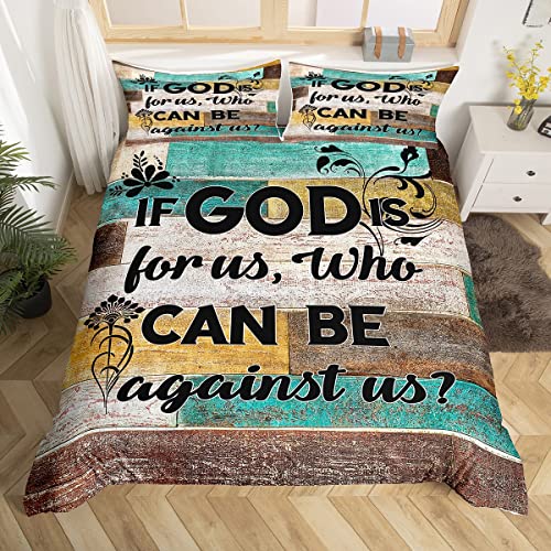 Manfei Vintage Bibel Verse Bettbezug Set L Größe,Rustikale Bauernhaus Bettwäsche Set für Kinder Teens Jungen Christian Bibel Verse Tröster Bezug Schwarz Braun Grün Quilt Cover,2 Kissenbezug von Manfei