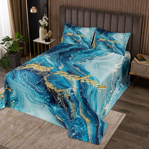 Marineblaue Marmor Tagesdecke M Größe,Gold Glitter Bekommen Nackt Druck Bettwäsche,Kinder ungen Zimmer Dekor,Valentinstag lustige Zitate Tröster Set Ocean Style Quilt Coverlet,2 Kissenbezug von Manfei