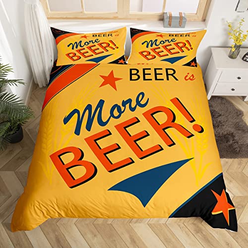 Vintage Bier Thema Bettbezug Set S Größe Cheer Bier Festival Bettwäsche Set für Teens Frauen Jungen Männer Trinken Bier Zitat Tröster Abdeckung Retro Rot Gelb Quilt Cover,1 Kissenbezug von Manfei