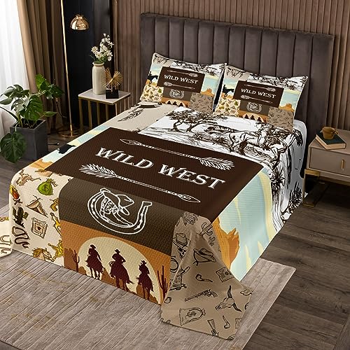 Wild Western Tagesdecke M Größe Cowboy Pferd und Kuh Schädel Bettwäsche Rustikale Bauernhaus Tiere Tröster Set Tribal Pfeil Braun Plaid Quilt Coverlet Kinder Mädchen Erwachsenes Zimmer Dekor von Manfei