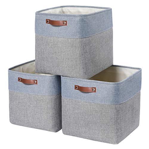 Mangata Aufbewahrungsboxen in Würfelform, Stoff Aufbewahrungskorb für Spielzeug, Handtücher und Kleidung, 3er-Set (Grau/Blau, 3er Pack) von Mangata