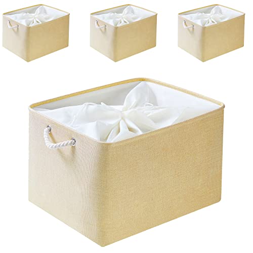 Mangata Faltbare Aufbewahrungsbox, Verdickter Stoff Aufbewahrungskorb mit Griffen für Regale Spielzeug (XXL - 4 Pack, Beige) von Mangata