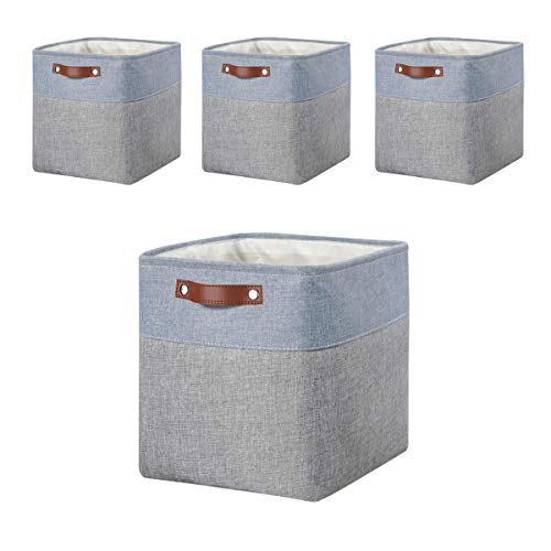 Mangata Stoff aufbewahrungskorb, 4er-Set Aufbewahrungsboxen für Leinwandwürfel 33 cm für Regale, Schrank, Schlafzimmer (Grau/Blau, 33x33x33cm, 4er pack) von Mangata