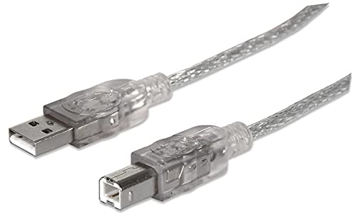 Manhattan 345408 Hi-Speed USB 2.0 Anschlusskabel (Typ A Stecker auf Typ B Stecker 5 m klar/silber von Manhattan