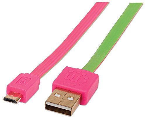 Manhattan Hi-Speed Flachbandkabel Micro-B USB 2.0 ( A Stecker - Micro-B Stecker) 480 Mbps 1 m pink/ grün 391443 von Manhattan