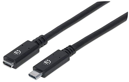 Manhattan SuperSpeed+ USB-C Verlängerungskabel ( USB 3.1 Gen2 Typ C-Stecker auf Typ C-Buchse 10 Gbit/s 5 A ) 0,5 m schwarz 355230 von Manhattan