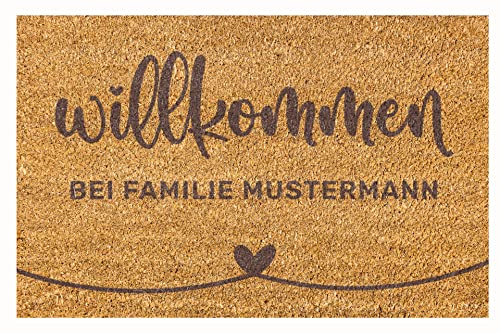 Personalisierte Fußmatte Fussmatte aus Kokos. Kokosmatte mit eigenen Namen rutschfeste Schmutzfangmatte, Kokosmatte für Innen und Außen, Haustür, Türvorleger, Einzug (Willkommen bei Familie) von Manilu