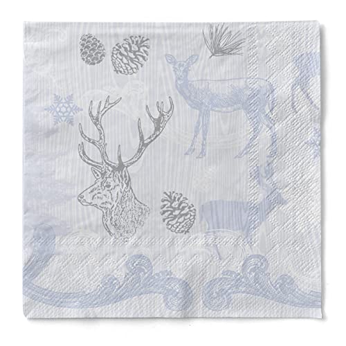 Mank Tissue-Servietten 40x40 cm | Premium Einweg-Serviette | saugstark | perfekt für Weihnachtsfeiern & Adventsfeiern | Weihnachtsservietten | 100 Stück | Bruno (Grau-Silber) von Mank