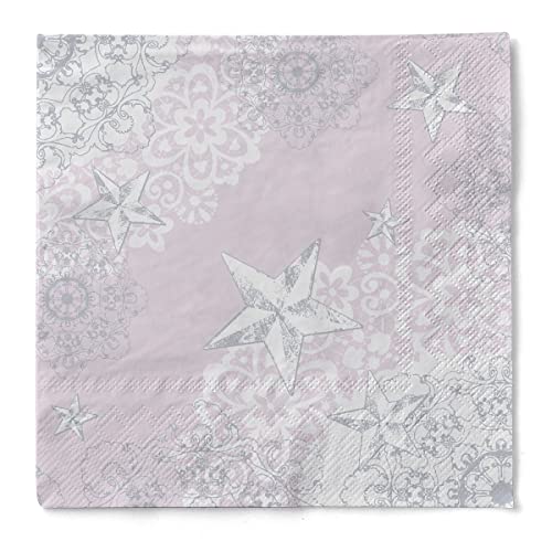 Mank Tissue-Servietten 40x40 cm | Premium Einweg-Serviette | saugstark | perfekt für Weihnachtsfeiern & Adventsfeiern | Weihnachtsservietten | 100 Stück | Sternenschein (Rosé-Silber) von Mank